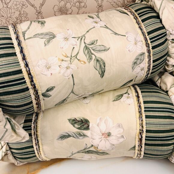 Williamsburg Garden Images lll Neck Roll Parchment Pillows Set Of 2 Floral - Picture 2 of 9